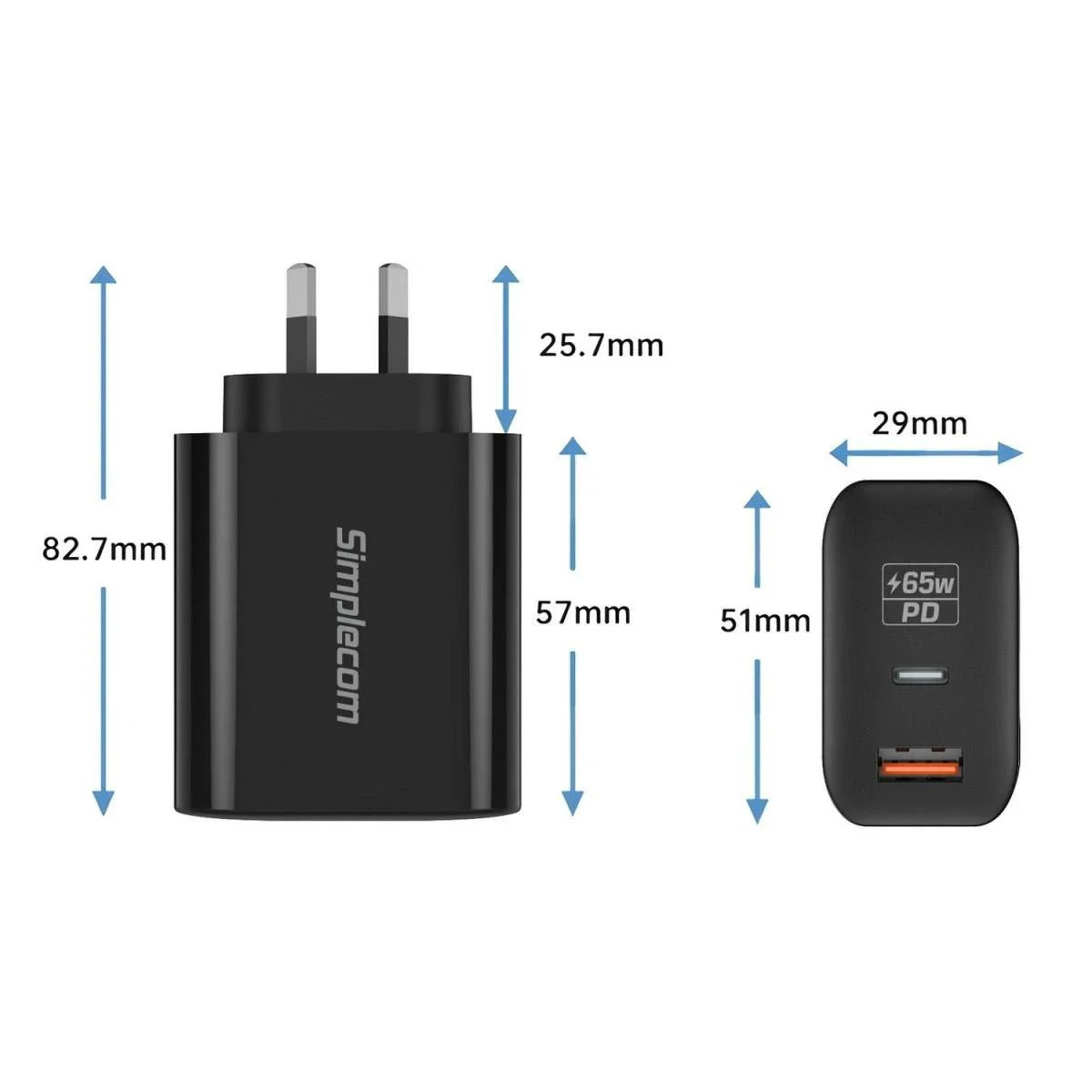 Simplecom CU265 Dual Port PD 65W Fast Wall Charger - Image 3