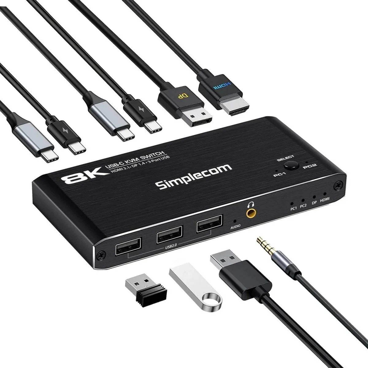 Simplecom KM470 2-Port USB-C KVM Switch 8K Docking Station HDMI 2.1 DP for Laptop Tablet - Image 3